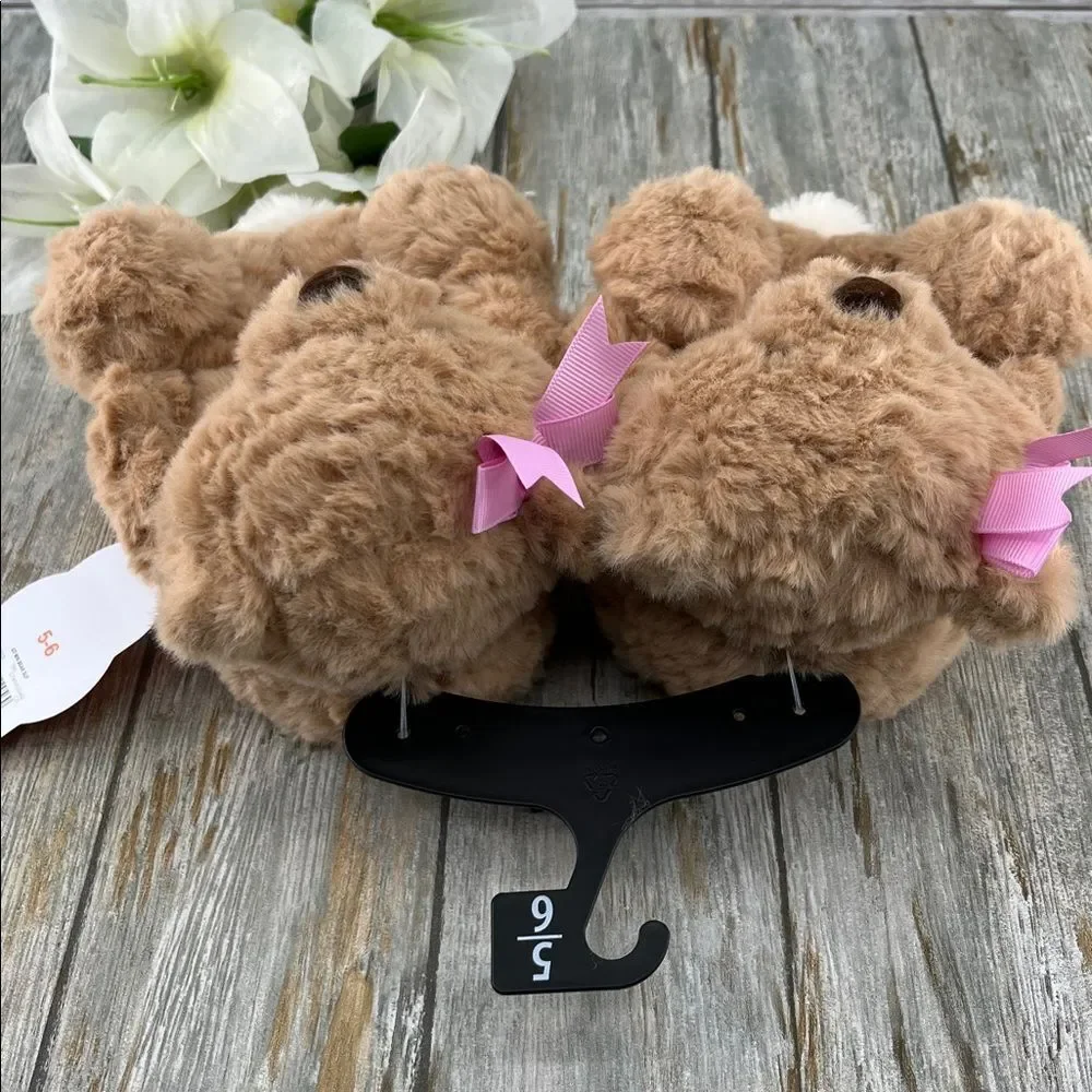 Baby Girls Plush Teddy Bear Slippers Shoes Size 5/6